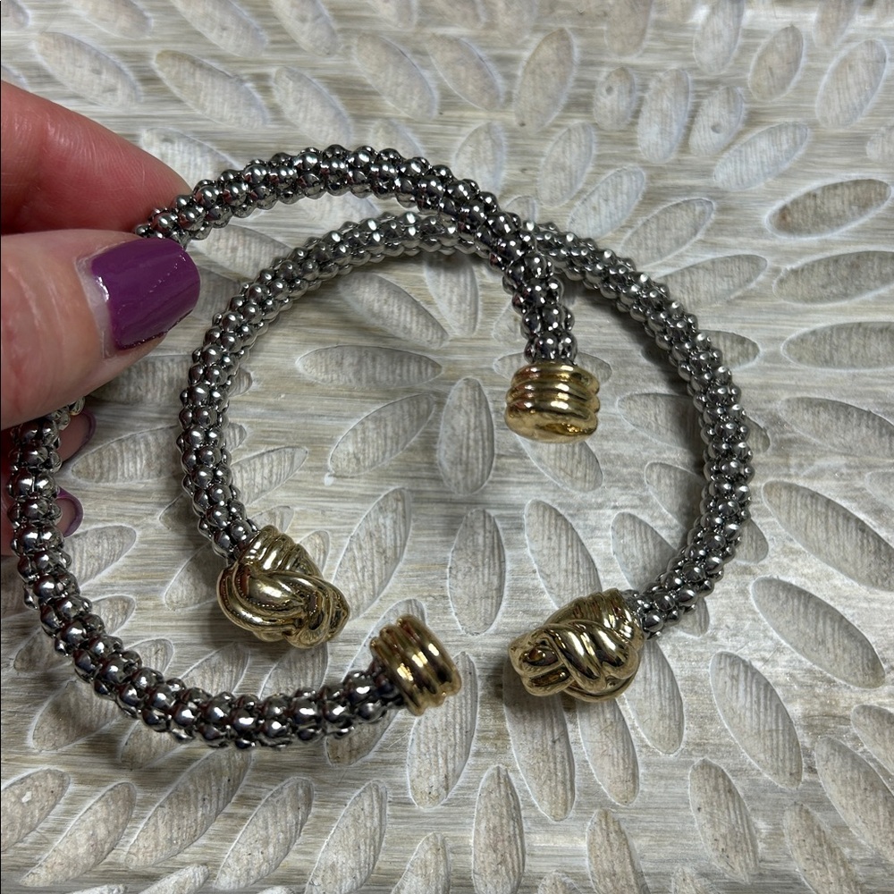 Silver and Gold Stackable Bracelets Set of 2 - Picture 4 of 7